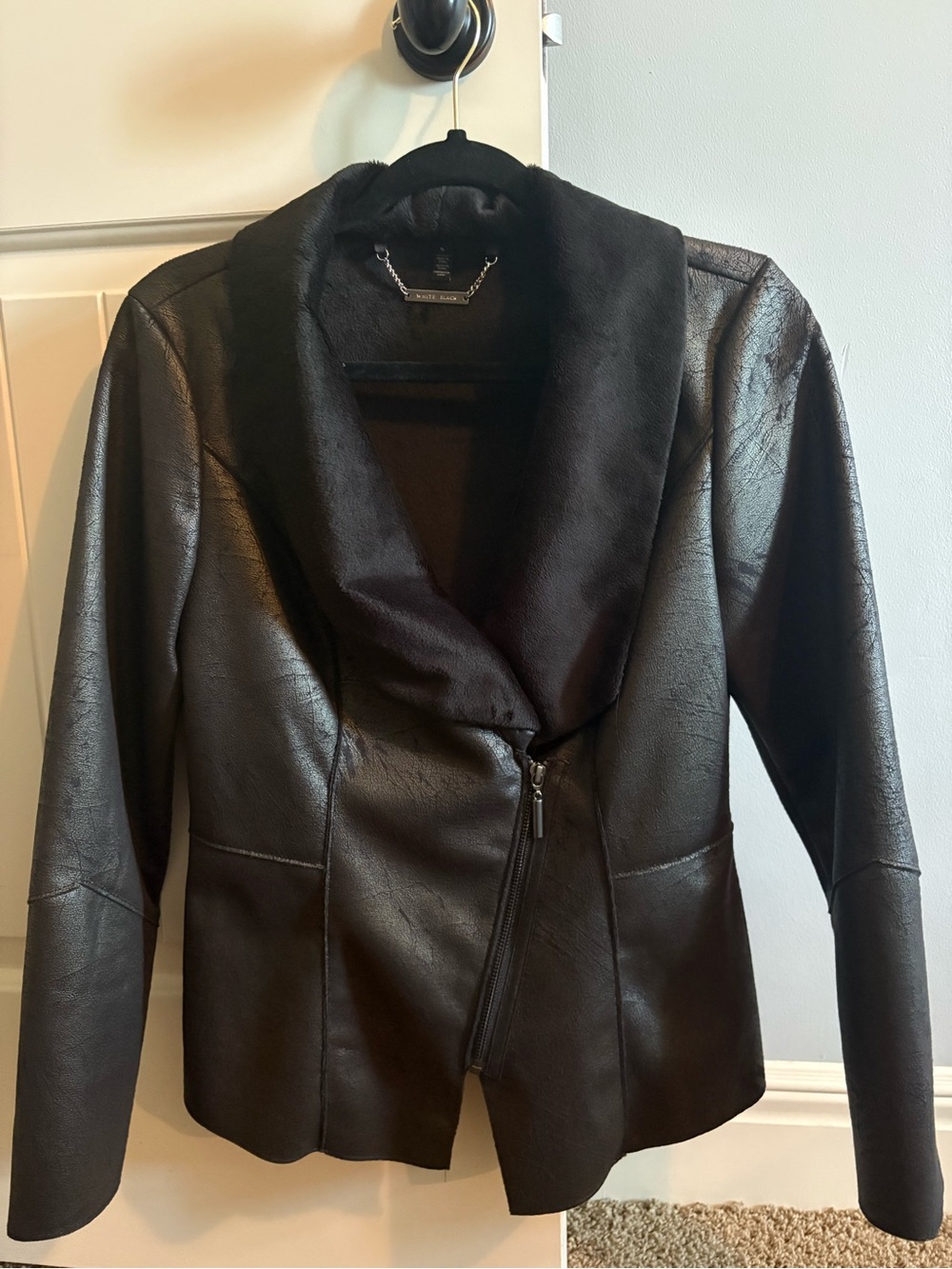 White House Black Market Black Faux Leather Shawl-Collar Jacket